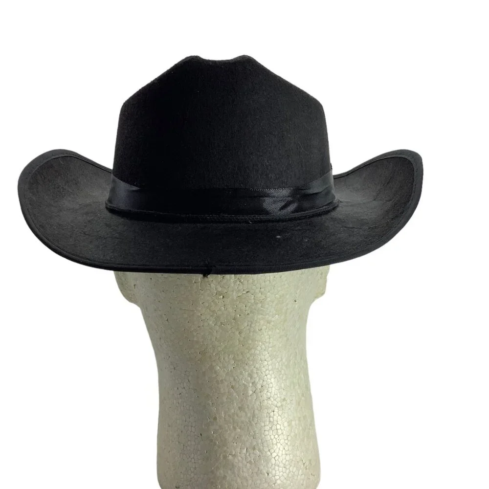 Western Cowboy Cowgirl‎ Hat Black Felted Adult One Size Wide Brim Chin Strap